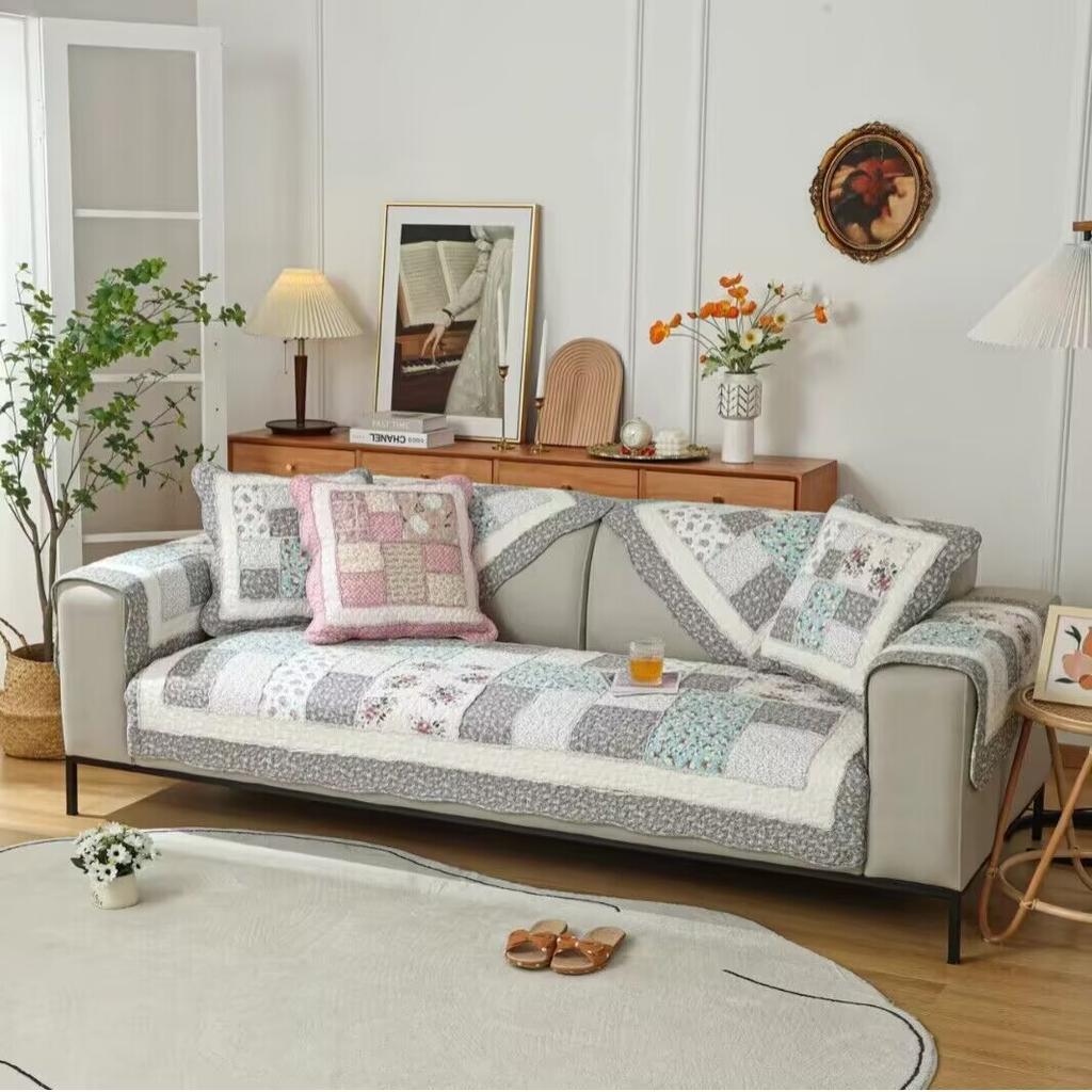 1/2/3/4 Seater Cotton Quilted Patchwork Floral Sofa Cushion Pad Non-slip Sectional Sofa Covers Anti-scratched Seat Protector