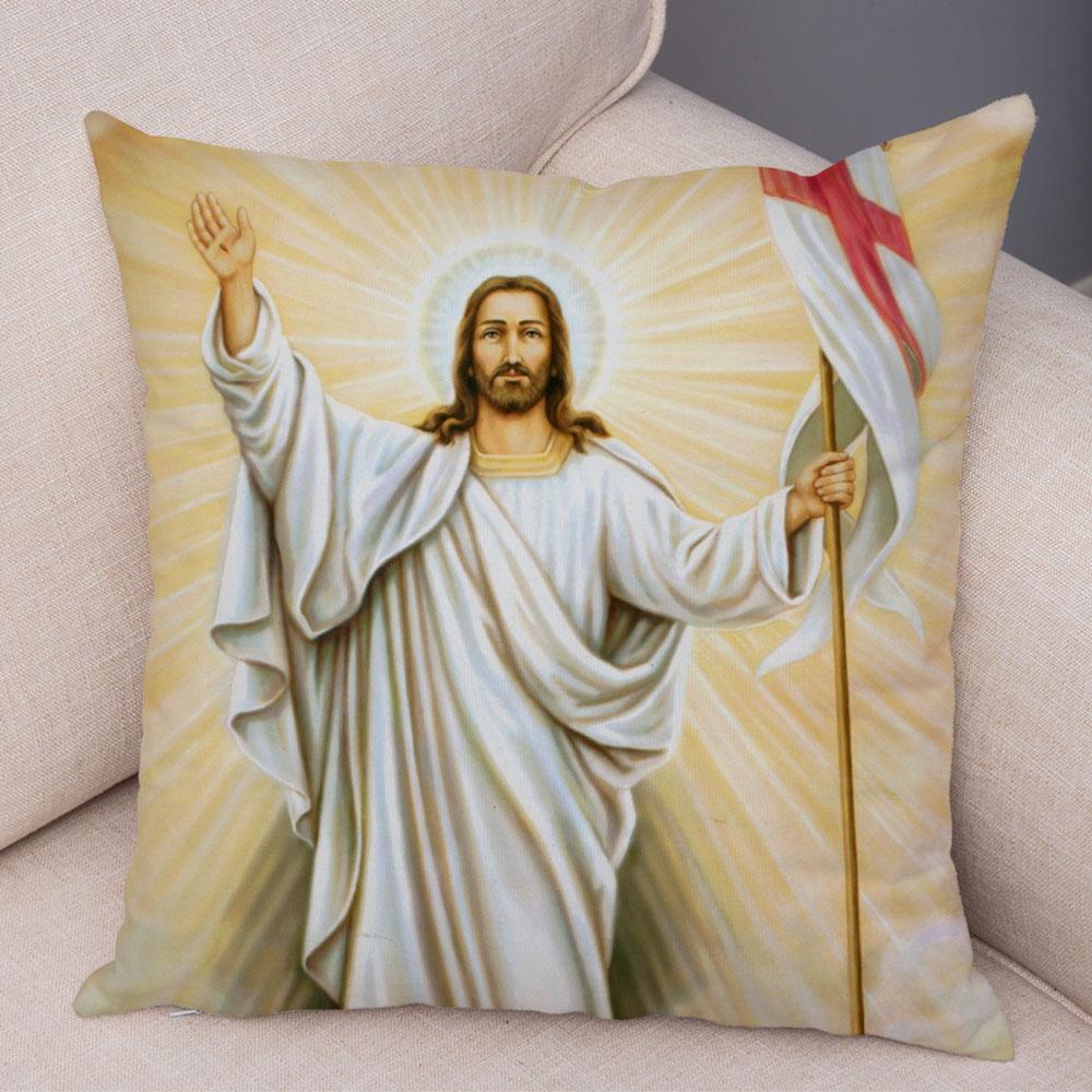 Vintage Jesus Christ Cushion Cover for Sofa Home Decor Colorful Cartoon Christ Savior Pillow Case Soft Plush Pillowcase xcm