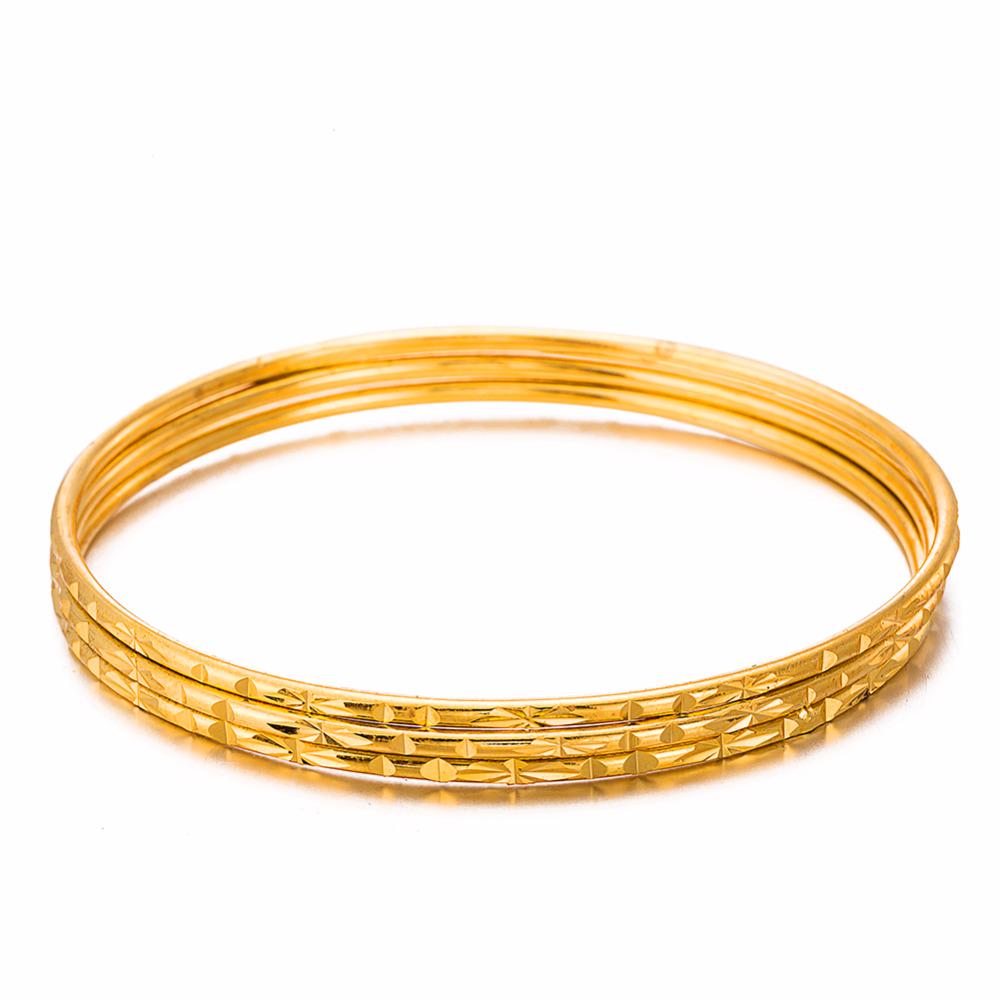 1Pcs African Gold Color Shiny Bangles Dubai Circle Bracelet Jewelry For Women Girls Ethiopian Bride Wedding