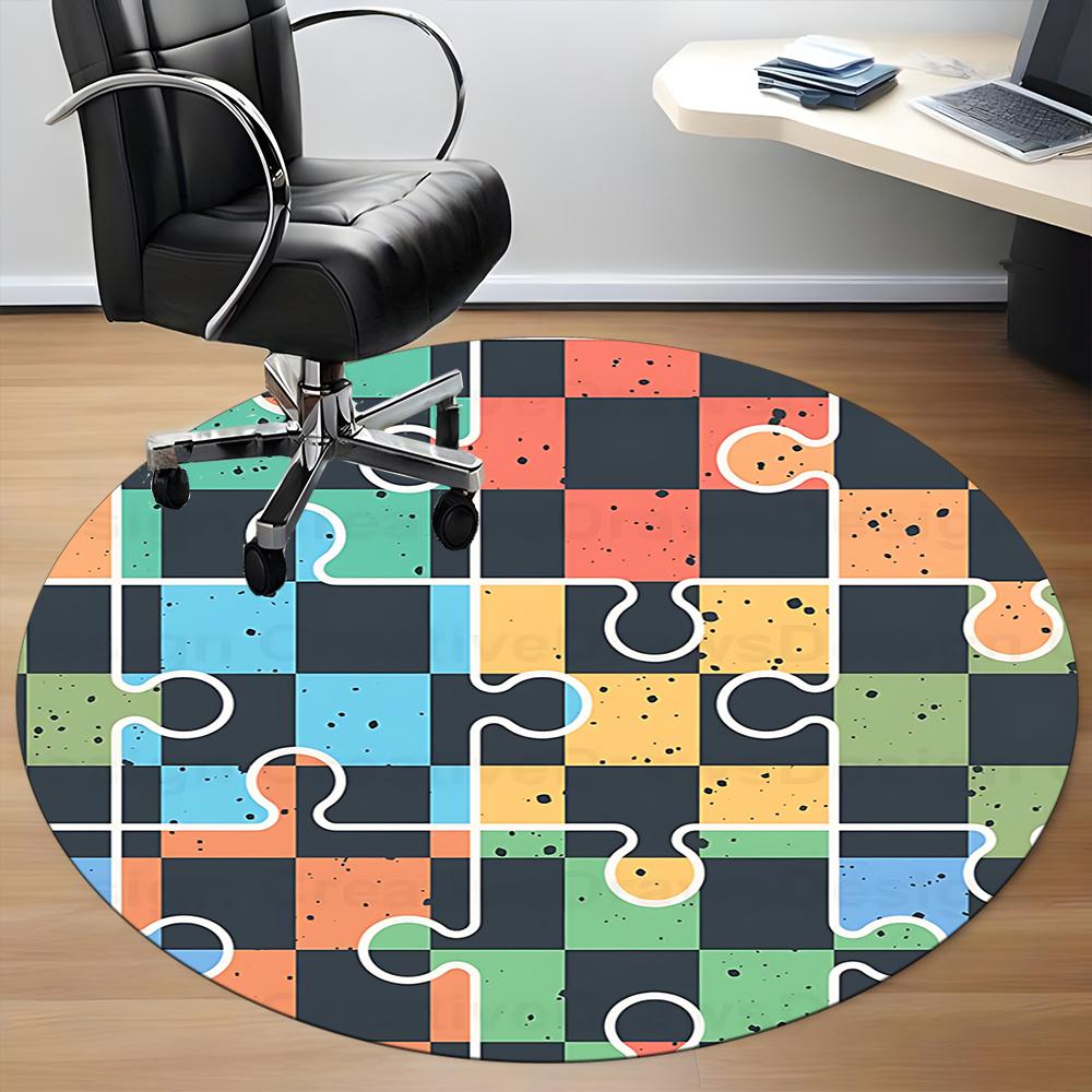 1pc Puzzle Pieces Office Round Area Rug, Indoor Mat Suitable ForOffice, Under Office Chairs Bedroom Living Room Home Decor, Room Decot177