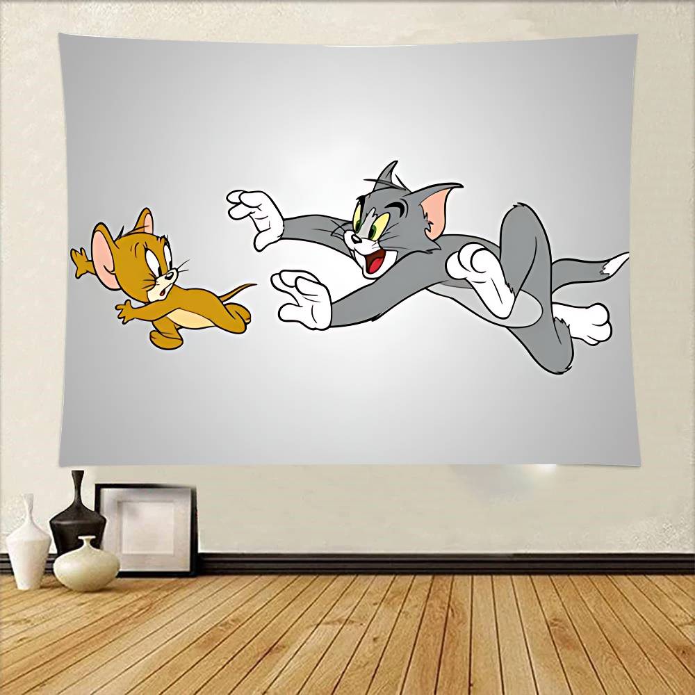 Cartoon TTom And JJerry Tapestry Wall Hanging Printed Polyester Tapestry INS Decoration Wall Decor