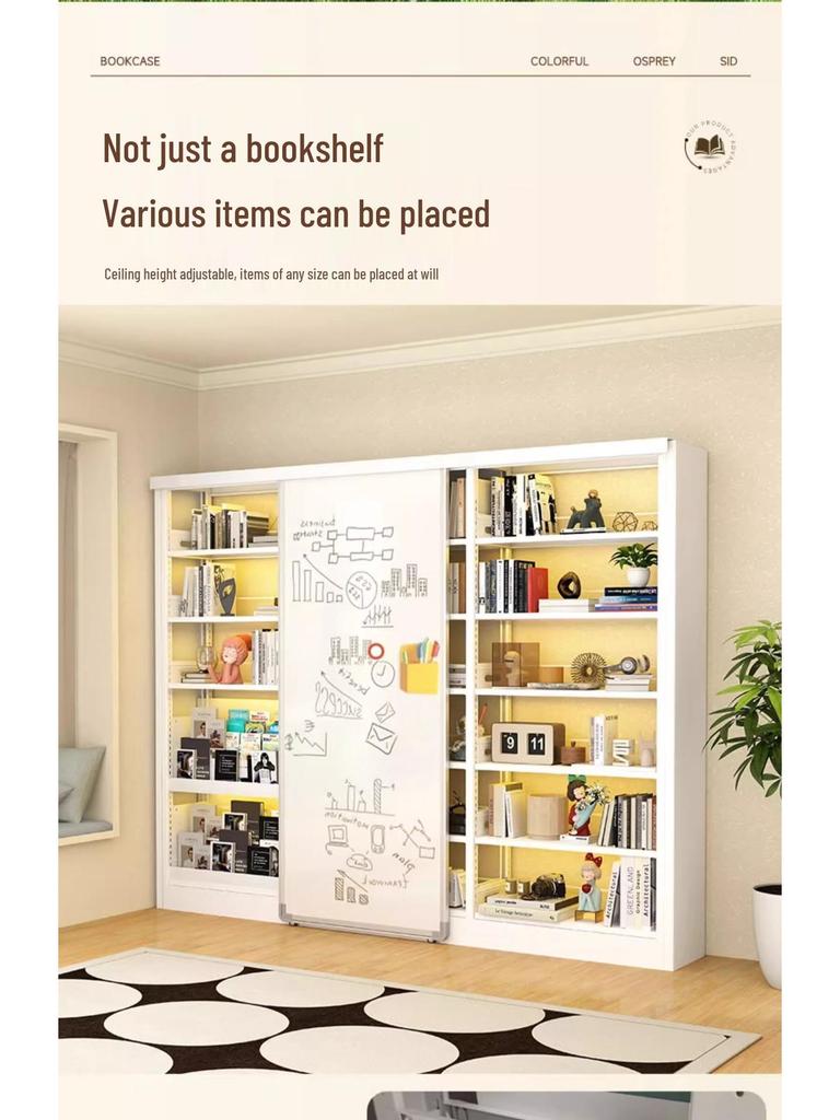 Steel Bookshelf with Whiteboard Doors, Multi-Layer Library Bookcase, Children's Picture Book Rack