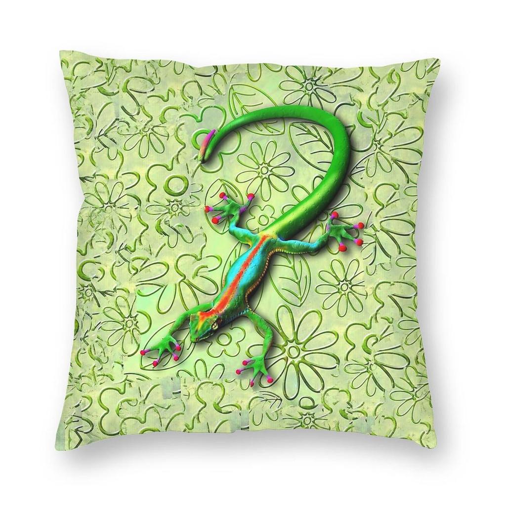 Gecko Lizard Rainbow Square Pillowcase Polyester Linen Velvet Printed Zip Decorative Throw Pillow Case Sofa Cushion Cover