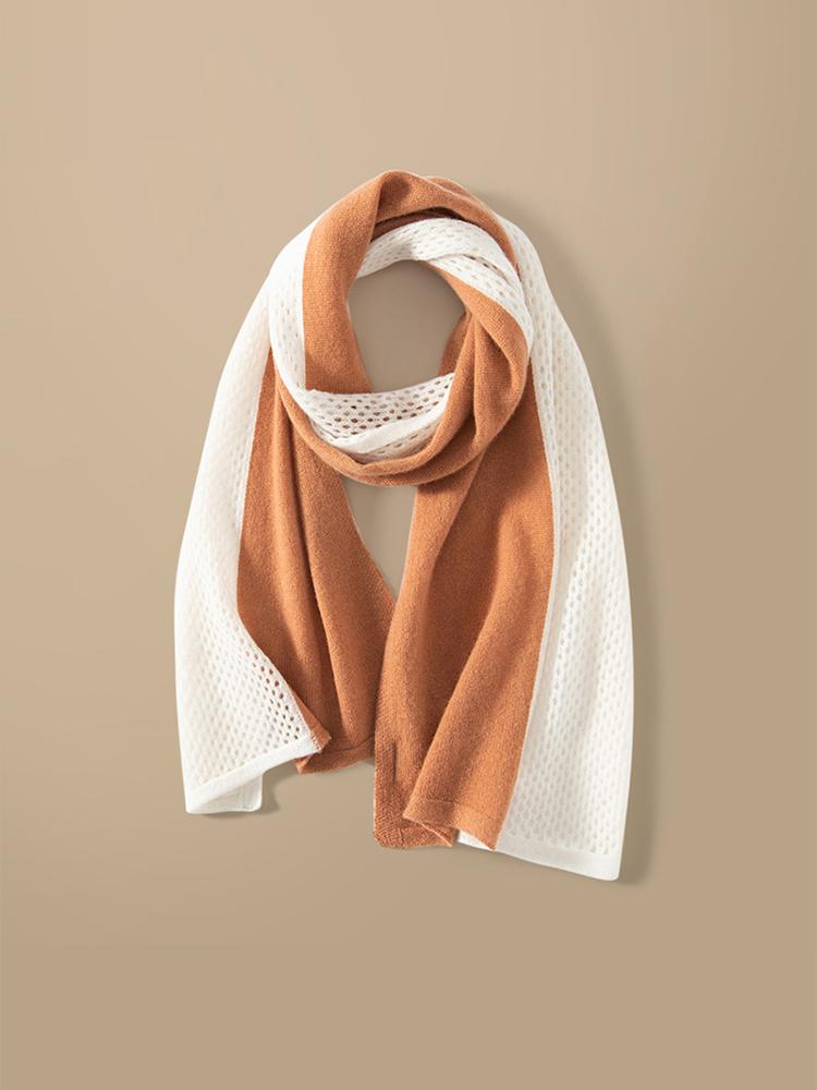 Spring 100% Cashmere Scarf Openwork 2 Tones Patchwork Scarves Shawl Cashmere Women Must Have Light Outer Wraps Autumn 160*35cm