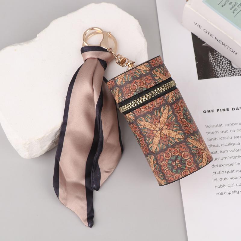 

Retro Print Cylinder Coin Purse Portable Zipper Keychain Wallet Multifunctional Mini Storage Bag Lipstick Pouch For Women Gifts A2