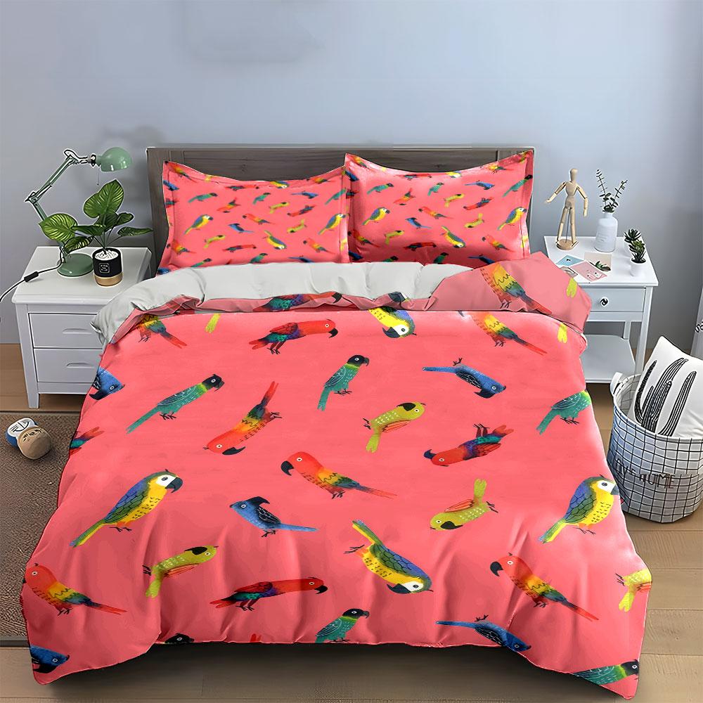 "Colorful Parrot Print Decor Set" Bedding Set with 1 Duvet Cover 2 Pillowcases Single Double King Queen Gift