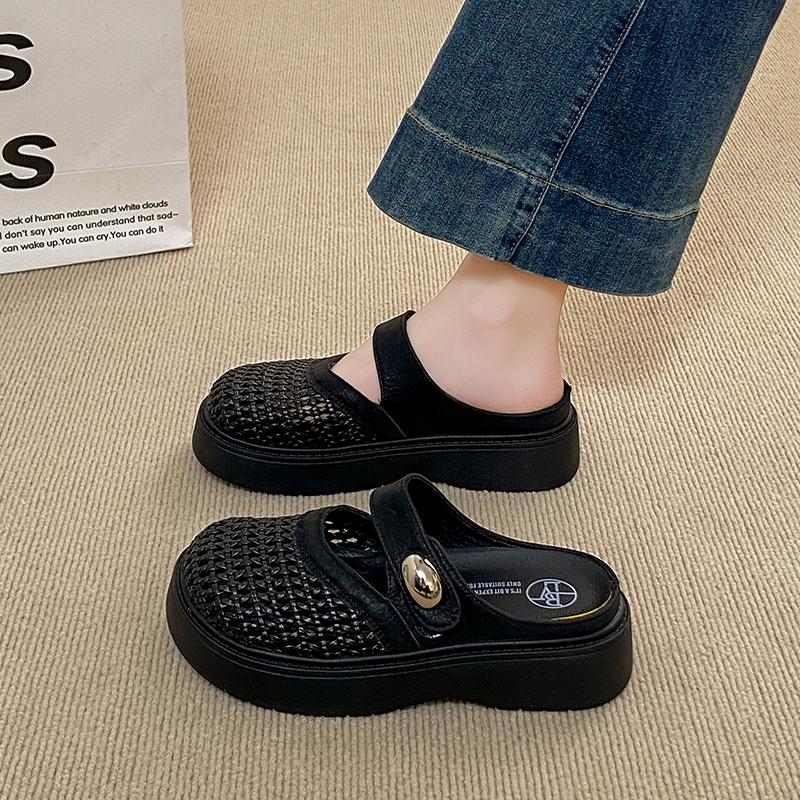 

Fashion CRLAYDK Mules for Women Summer Breathable Slip On Shoes Knit Walking Platform House Slippers Ladies Closed Toe Casual Slides 35