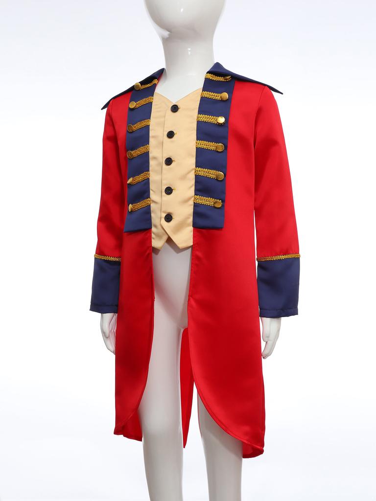 Kids Revolutionary War Costume Colonial British Red Coat Tailcoat Design Historical Military Cosplay Outfit