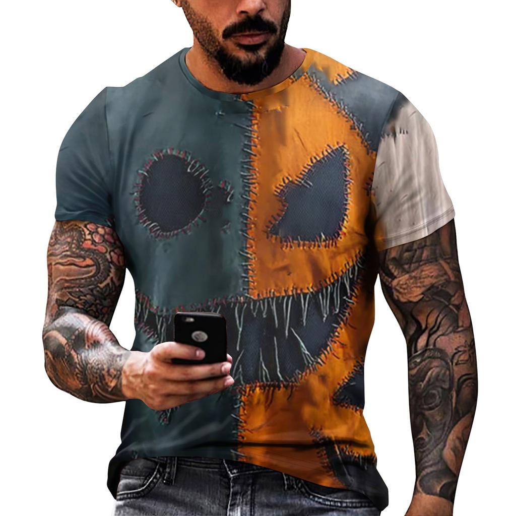 Halloween T Shirt Men's Casual Round Neck Blood Splatter Pattern Tops Horror Bloody Printed Short Sleeve Tops