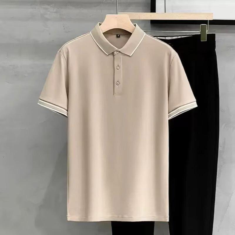 

2024 Японский тренд Молодежная полосатая футболка-поло с коротким рукавом для мужчин XL хаки