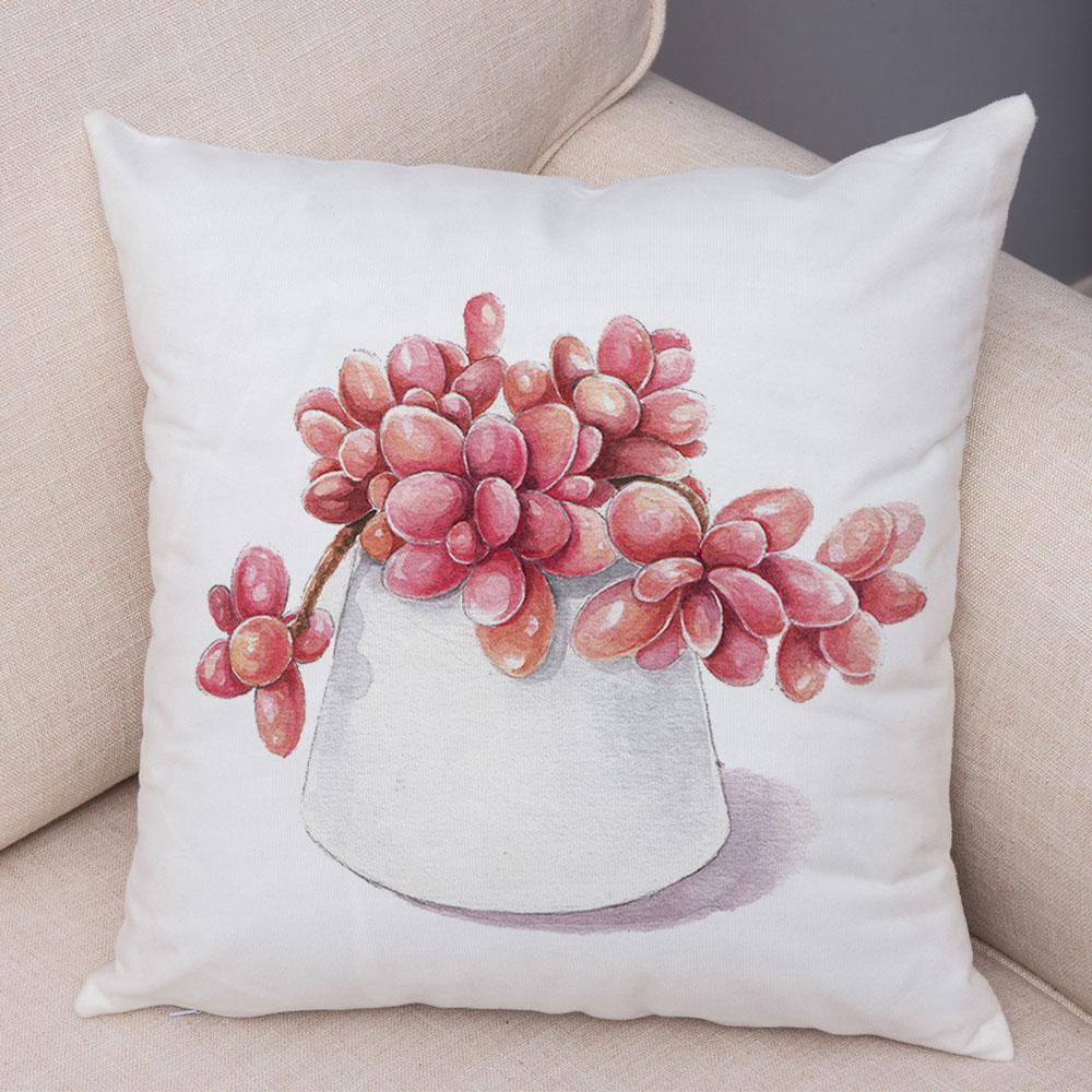 Cartoon Plant Cushion Cover Bedroom Living Room Car Sofa Pillowcase Watercolor Juicy Pillowcase Ornament
