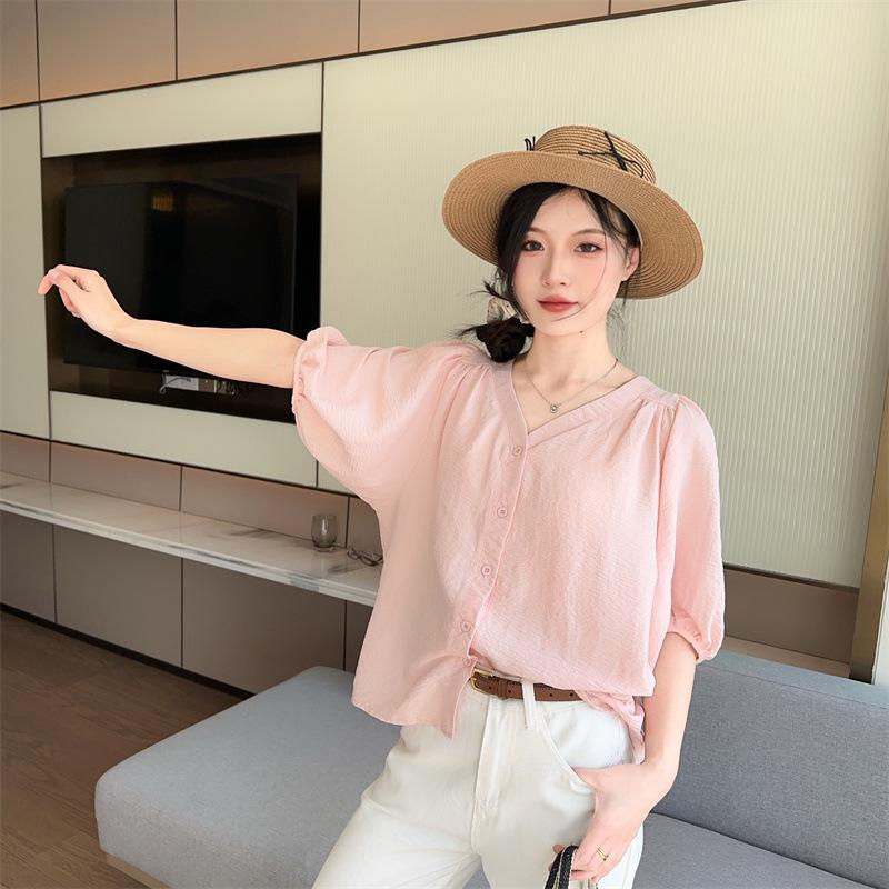 2025 Summer Women's Fashionable Loose V-Neck Short Sleeve Cardigan Top