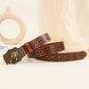 Vintage Men Teens Relief Bull Head Waist Belt PU Embossed Pattern Cowboy Belt