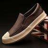 Fashion Man Casual Shoe Soft Solid Color Round Toe Leather Shoes for Men 2025 Trend Footwear Offer Pu Slip-on Legitimate New In Cowhide