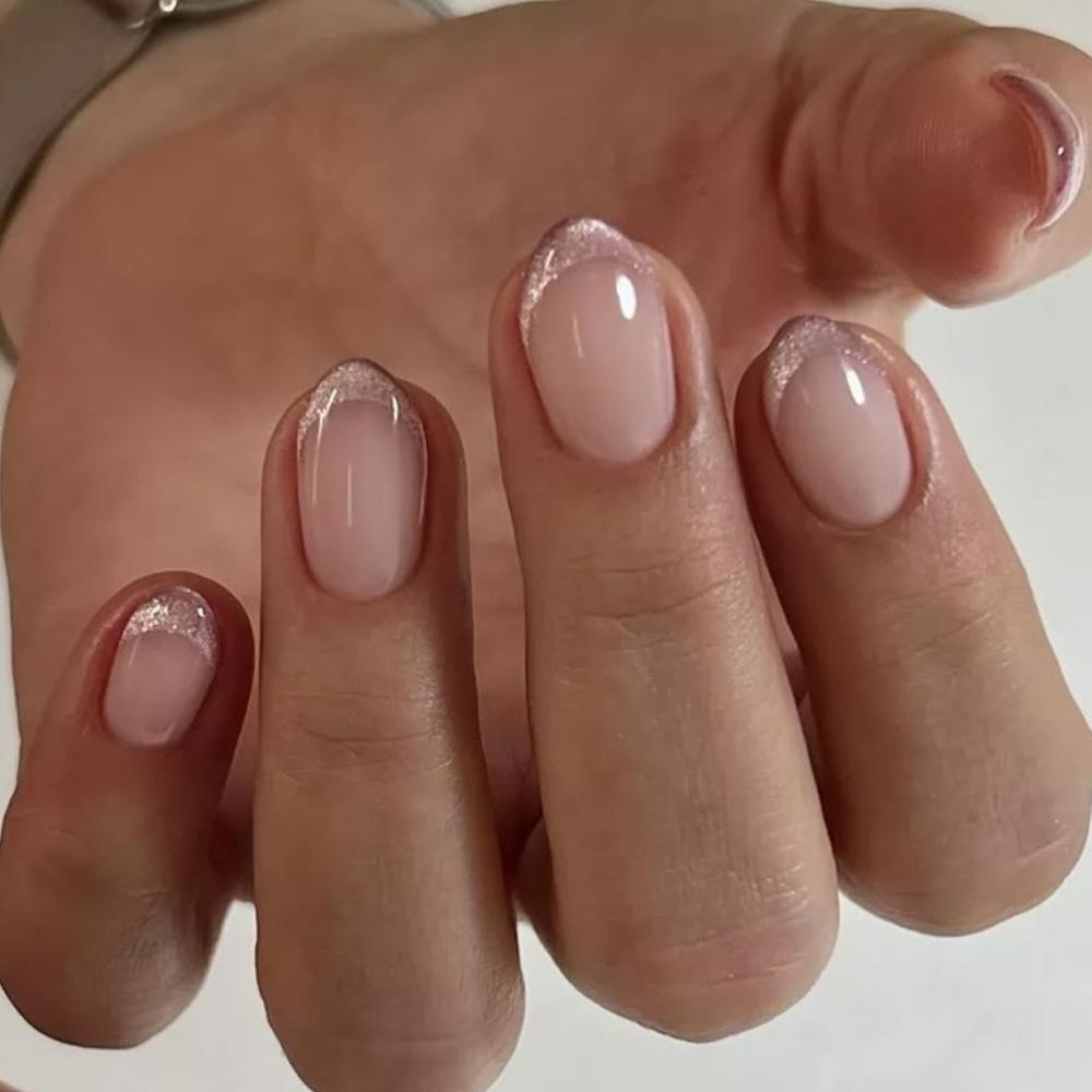 24Pcs French Tip Almond Press On Nails Solid Gradient Full Cover Acrylic False Nails Wearable Manicure Nail Art