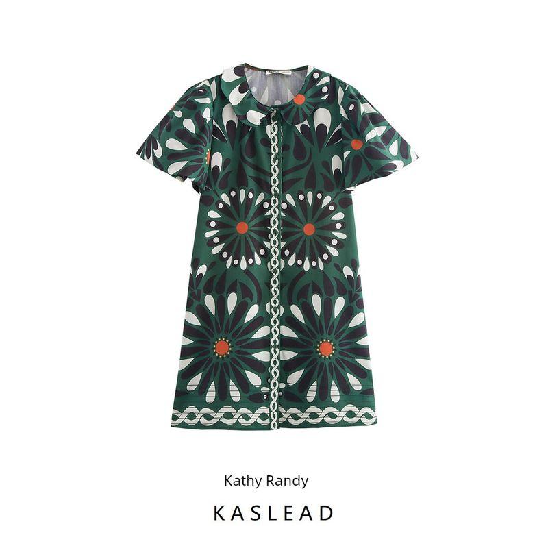 Kaslead New Arrival Women's Clothing Fashion Style Fashion Minimalist Geometric Print T-shirt Shory Style Dress