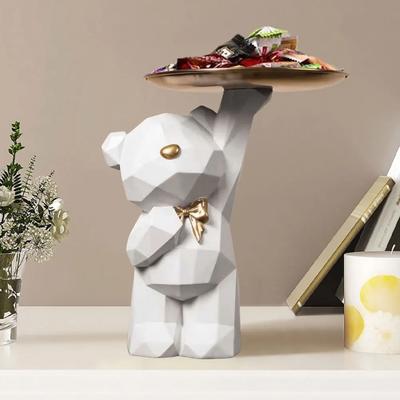 Resin Lovely Nordic Bear Sculptures Keys Holder Cute Bear Storage Tray Statue Table Decorations for Home Decor Bookshelf Decor