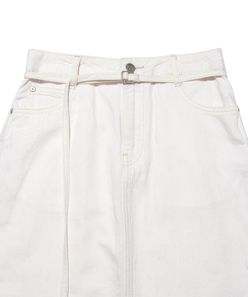 LEE Women Linen Midi Denim Skirt Ecru