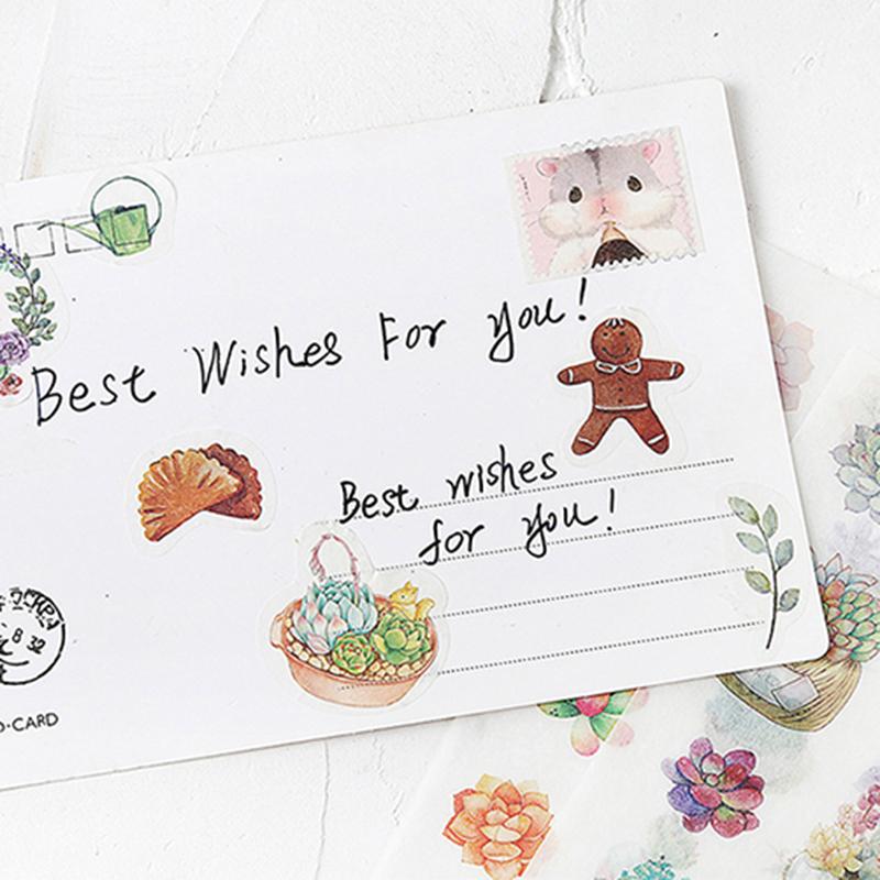6 Sheet Cartoon Green Plant Sticker Kawaii Transparent Diy Diary Decorative Masking Stickers Scrapbook Stationery Student Gift