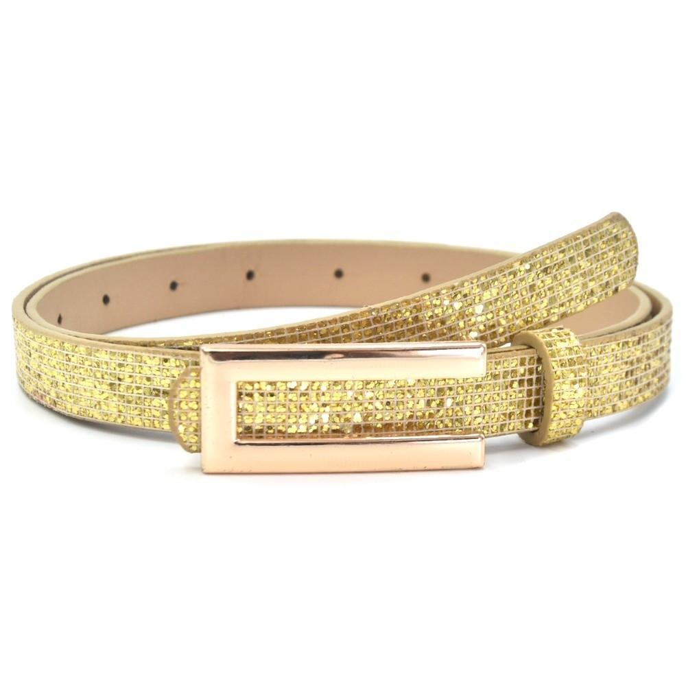 

Bling Bling Sparkling Rhinestone Belt Versatile Glitter PU Leather Belt Luxury Brand Design Vintage U-shaped Buckle Belt золотой