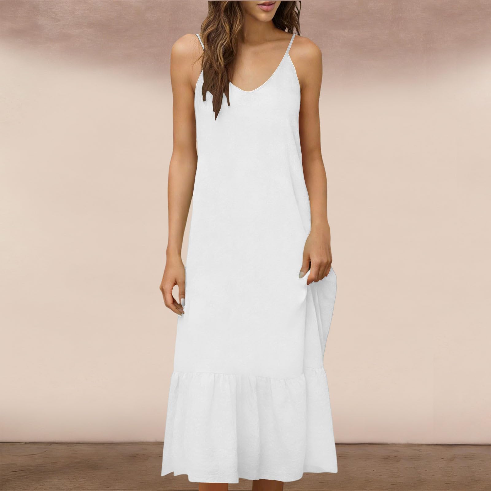 

Women s Fashionable And Sexy Summer Spaghetti-Strap Backless Dress M білий