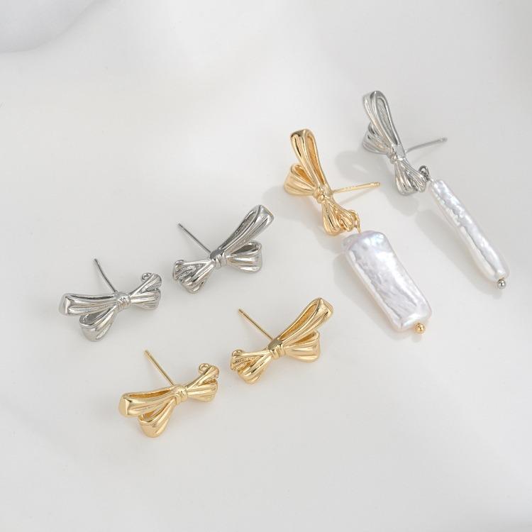 

14K Gold-Filled Bow Earrings with 925 Silver Needle for DIY Hanging Pearl Jewelry