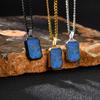 Trendy Stainless Steel Necklace for Men, Square Blue Natural Stone Pendant Necklace, Hip Hop Punk Jewelry Gifts