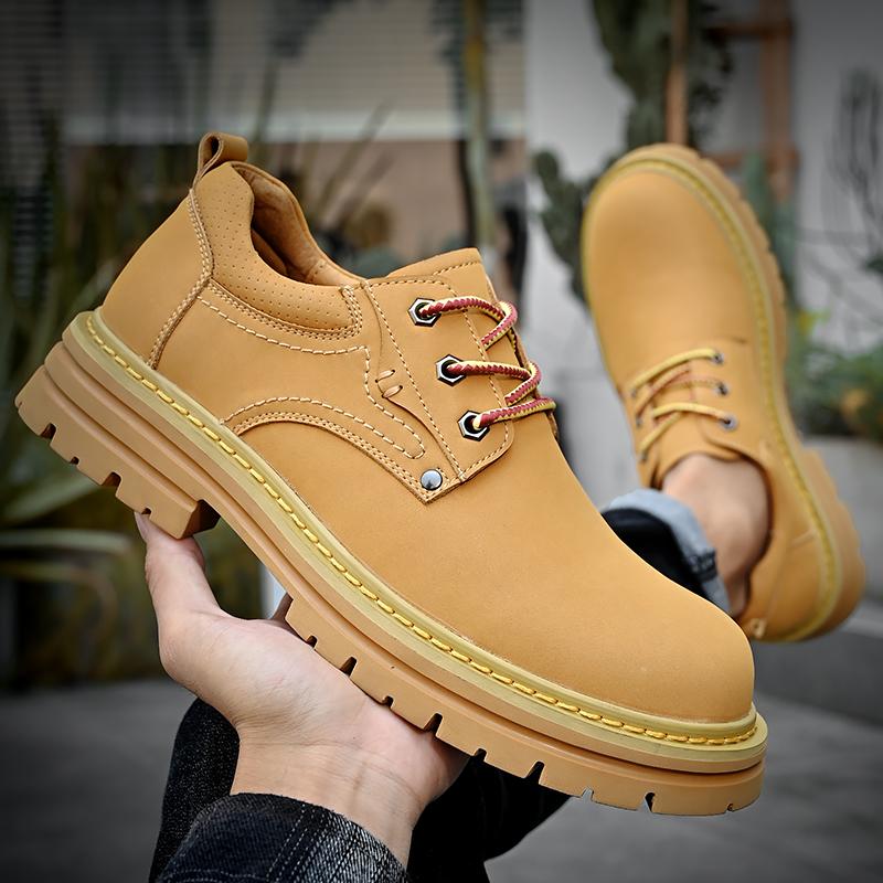 Men's Handmade Rubber Sole Non-slip Waterproof Casual Leather Shoes Men's Shoes Genuine Leather Casual Outdoor Work Shoes