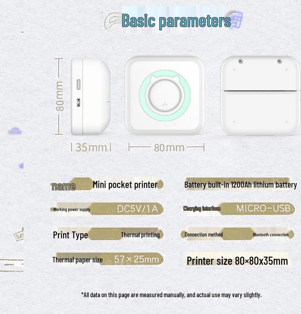 Pocket-Sized Bluetooth Thermal Printer for Students: Portable Mini Photo, Text, and Label Printing