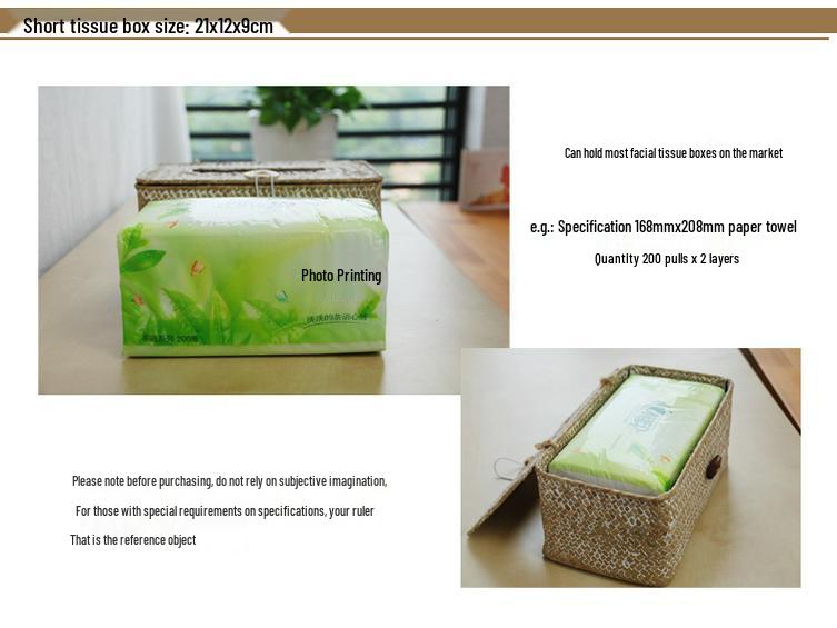 Handmade Woven Straw Tissue Box Cover for Car