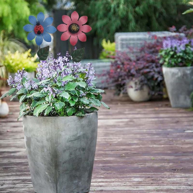 Metal Flower Stake Wrought Iron Floral Ornament Garden Art Decor Crafts for Home Indoor Outdoor Lawn Yard Decoration Gift