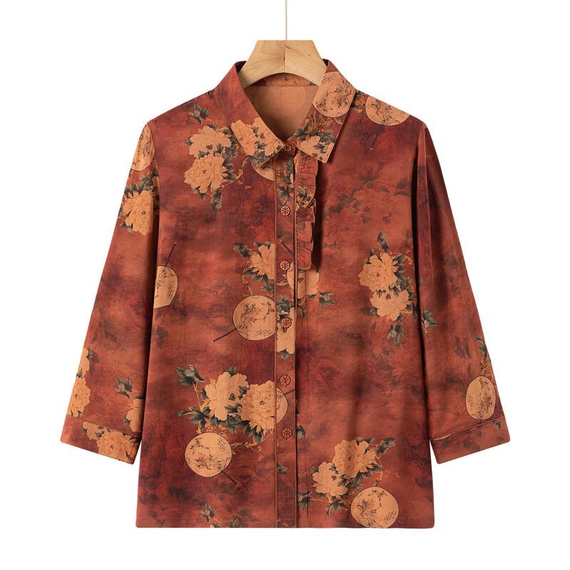 New Chinese Style Floral Blouse for Elderly Women