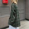 Checkered Shirt Women's Retro Double Pocket Checkered Striped Mid Length Shirt