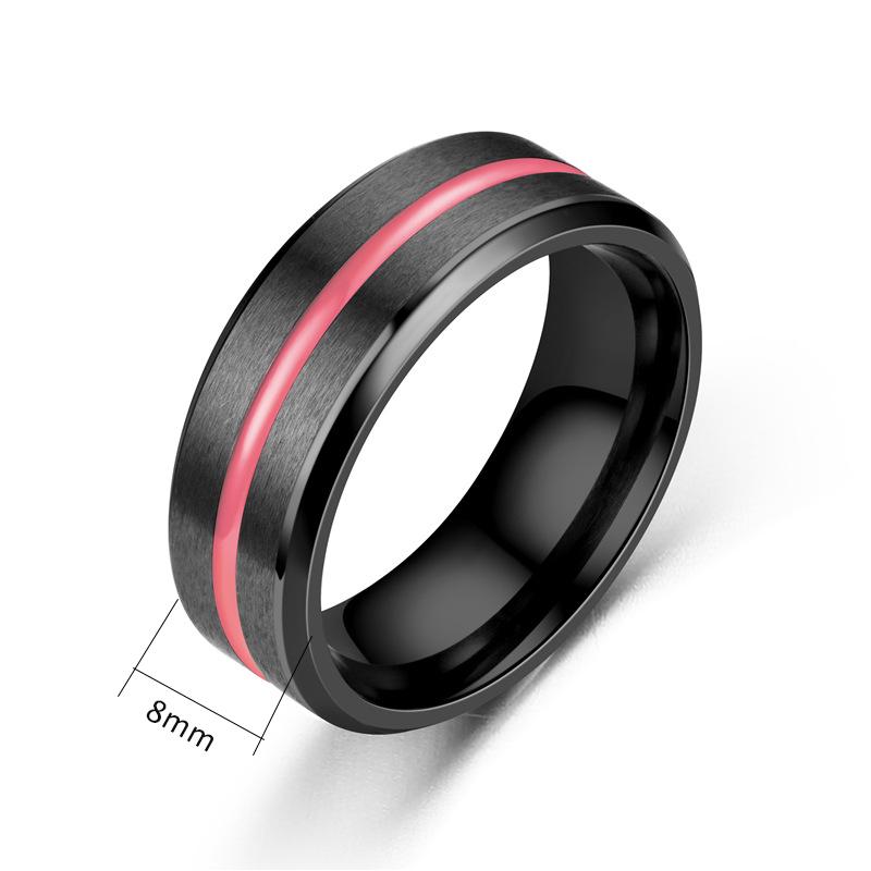 BAECYT 3 Estilos Anillos de Boda Clásicos de 8 mm para Hombres Anillo de Acero Inoxidable Negro con Naranja Rosa Ranura Azul Anillo de Compromiso