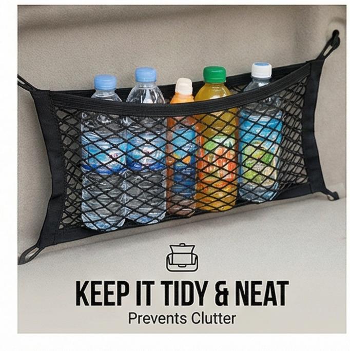 Car Trunk Mesh Organizer - Elastic Magic Tape Storage Net
