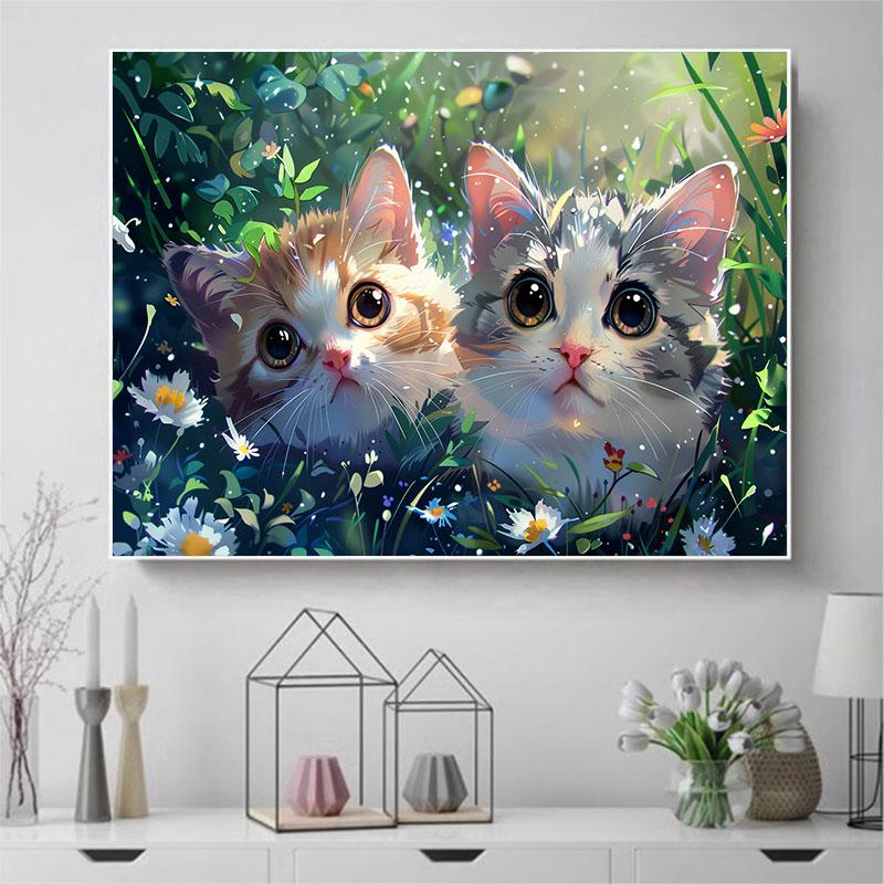 5d DIY Diamond Painting Cross Stitch Cute Animals Two Cats Diamond Embroidery Mosaic Full Round Drill Home Decor Arts