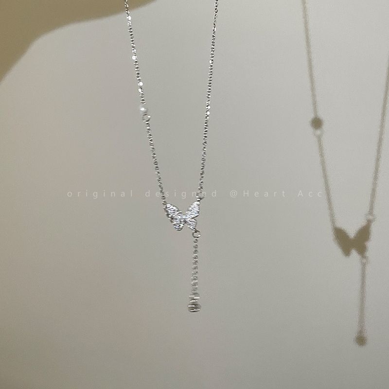 

Butterfly Tassel Women s Korean Hot-Selling Ornament Necklace Butterfly tassel zircon micro-set necklace
