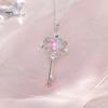 Funkelnde Zirkonia Halskette Magischer Schlüssel Anhänger Halskette, Rosa Herz Silberfarbene Kette Strass Süßer Feen Schmuck für Damen Mädchen Minimalistisch