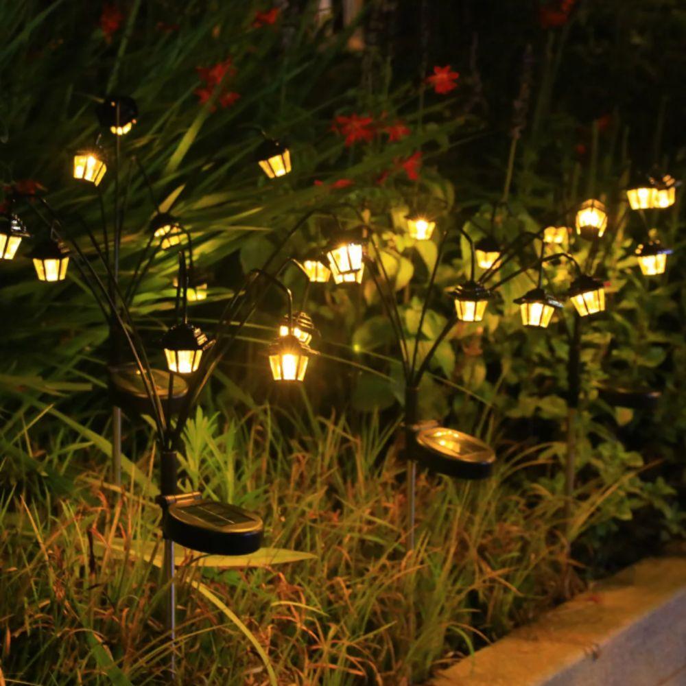 Retro Style Solar-Powered Retro Lantern Light 6LED Hexagonal Design Solar Decorative Light 8-Mode Street Lamp Light Garden Use