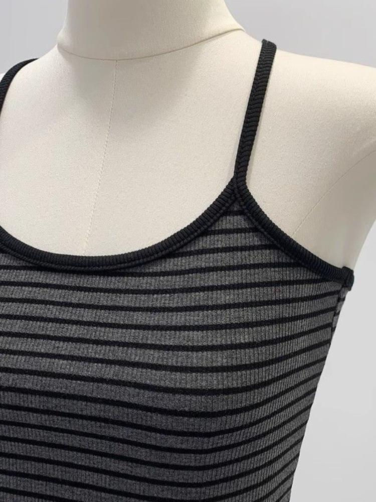 Y2k Striped Tank Top Women Backless Square Neck Crop Tops Going Out Sleeveless Spaghetti Strap Vest Vintage Camisole Streetwear