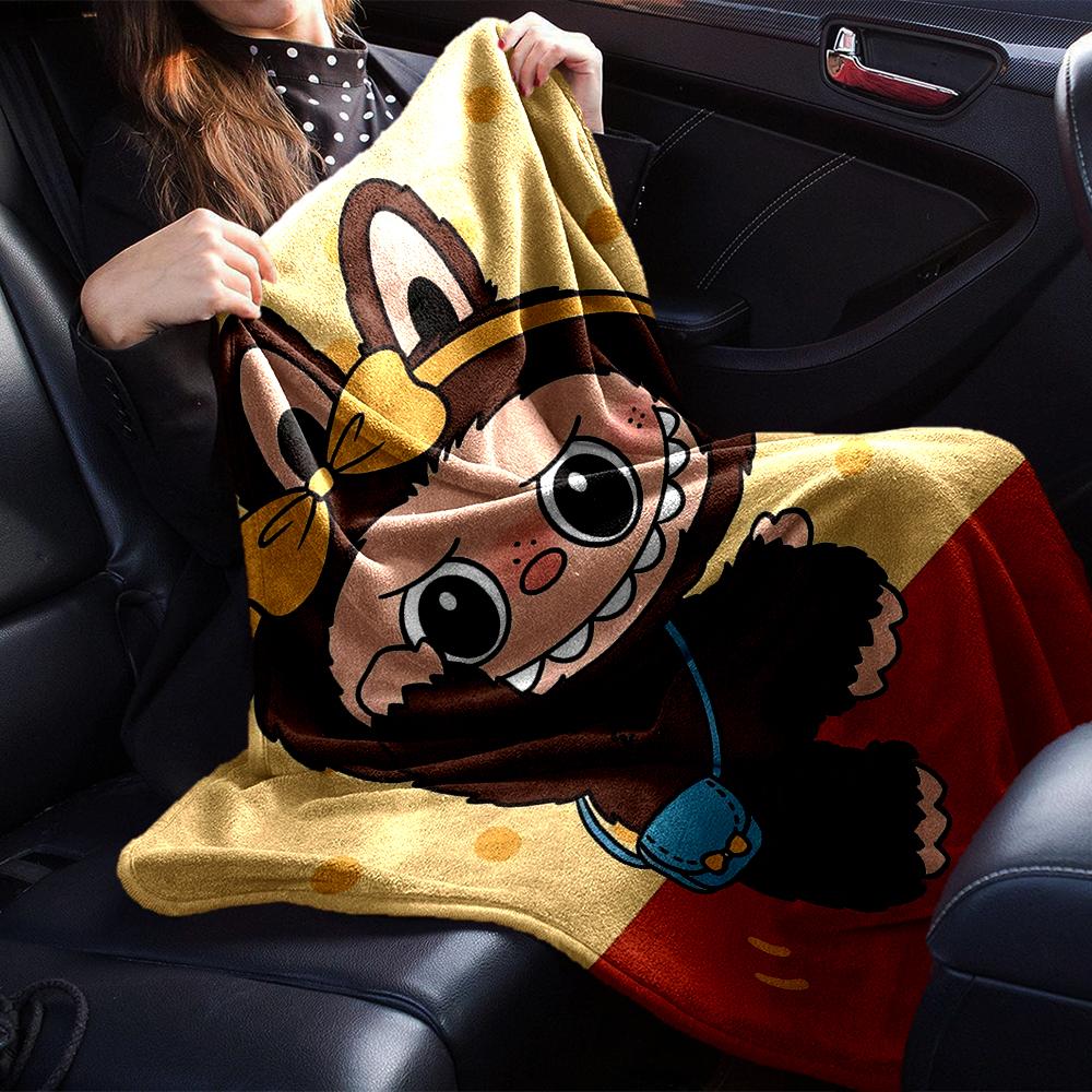 1Pc Cute Labubu Blanket Soft Comfortable Polyester Blanket All Season Use Suitable Bedroom Office Outdoor Perfect Christmas Gift Choice Print Home Bla