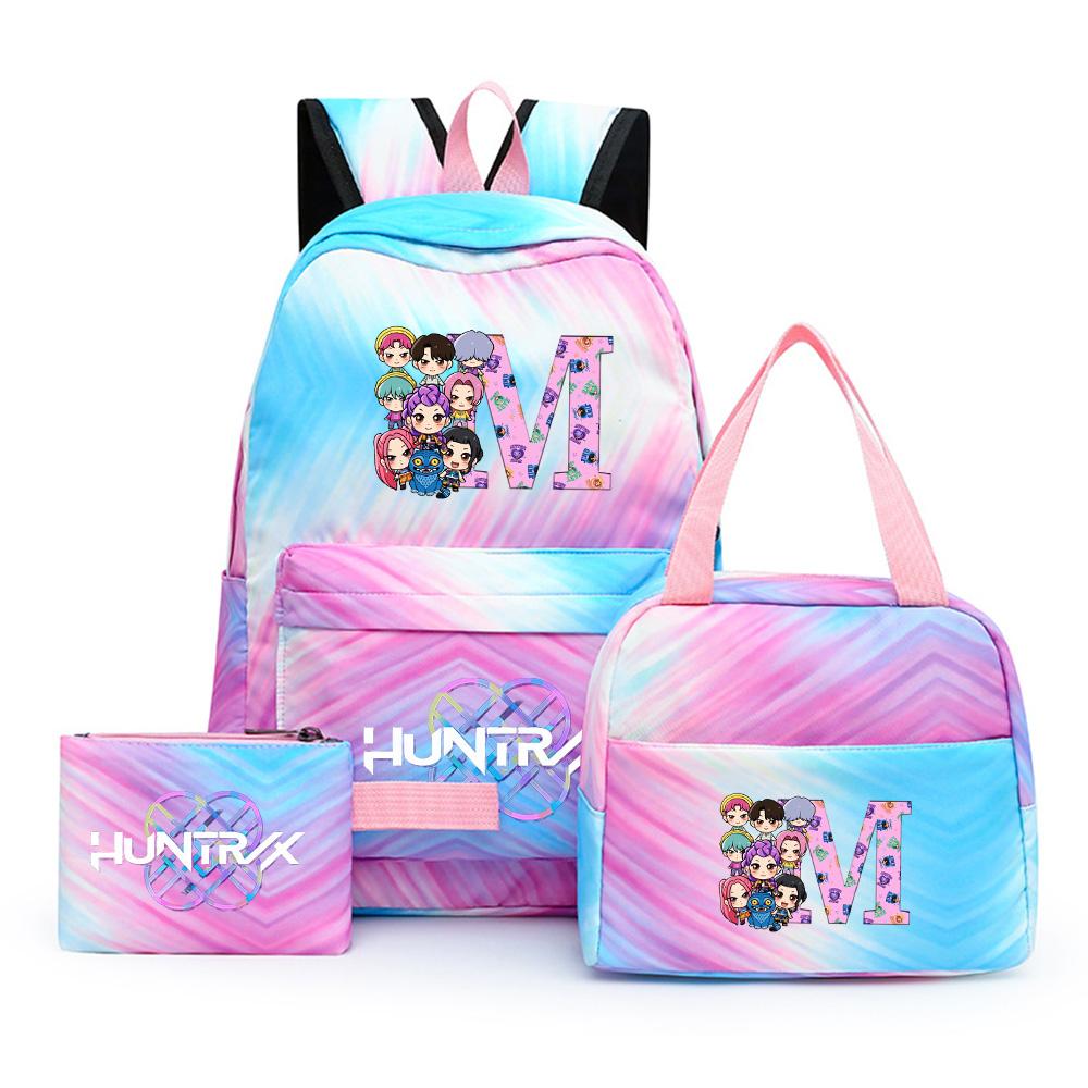 

3Pcs/set Cartoon Kpop Printed Backpack with Pengcil Case Lunch Bag for Teenager Girl Boy Bookbag Large Capacity Travel Bag Kid Gift Rucksak
