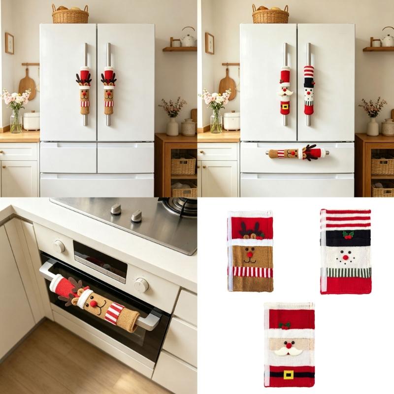 Christmas Appliance Handle Sleeve, Fabric Decoration with Handle-Over Form and Side Closure for Seasonal Kitchen Displays