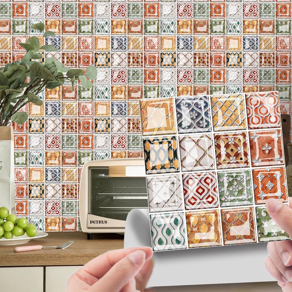 10pcs 3D Self Adhesive Wallpaper Waterproof Wall Decals Retro Crystal Tile Wall Sticker  Bathroom