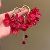 Sweet Gold Color Ear Hanging Red Flower Tassel Jewelry Accessories  for Women Girls