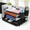ATOMUS Desk File Organizer with 2 Pen Desk Accessories Workspace Drawer for Office Supplies 4-Tier Organizer, Holders, & Organizer, Design, (Black)