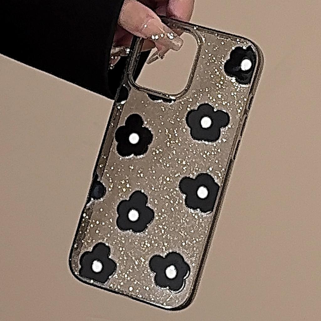 Glitter Black Flower Apple 15promax Mobile Phone Case 16 Suitable for Iphone13 Retro Niche 11 Soft Set 12