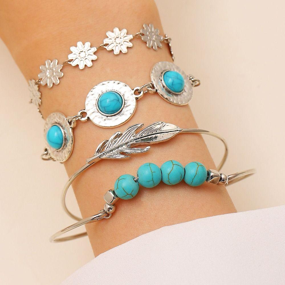 Ethnic Style Multilayer Turquoise Wristband Beads Bohemian Style Hand Chain  Holiday