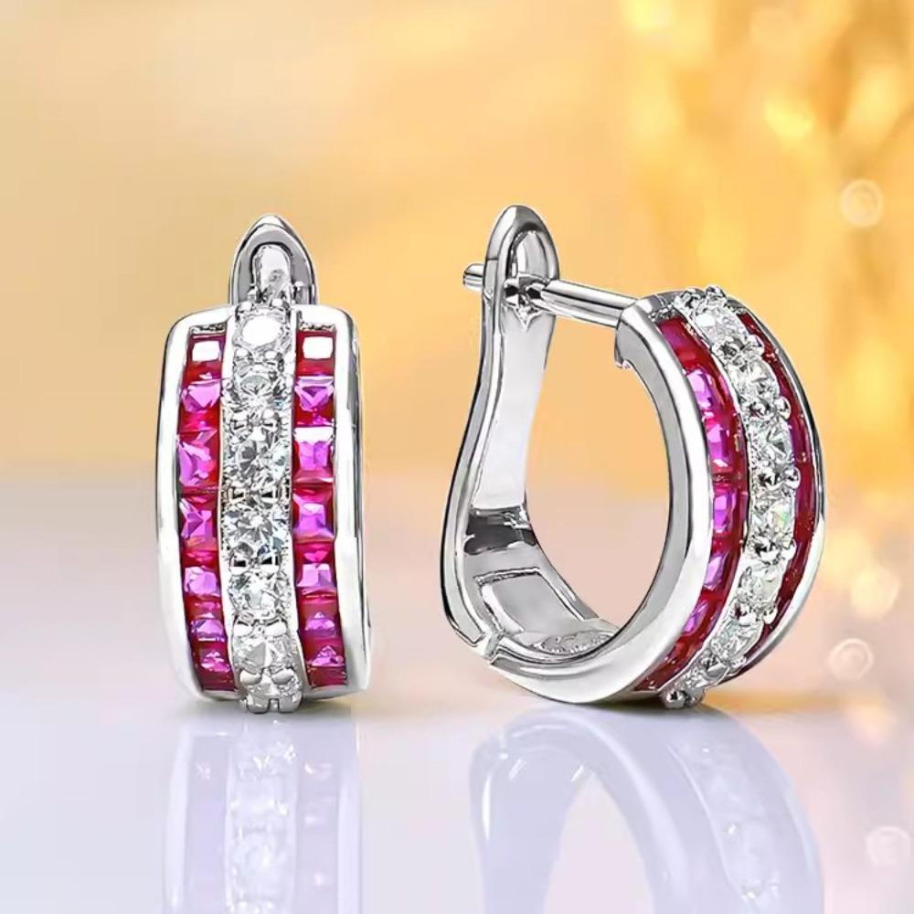 Red Corundum Stud Earrings Luxury Fashion Gemstone Setting Blue Spinel Earrings for Women