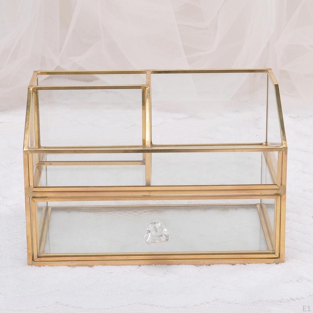 Luxury Clear Glass Jewelry Storage Case Cosmetic Makeup Holder Organizer with Drawer